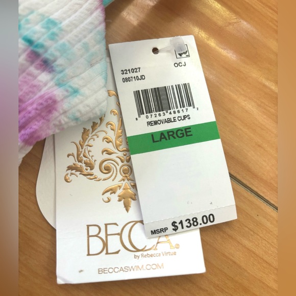 $138 Becca Iconic Asymmetric Ribbed White Tie-Dye One-Piece Swimsuit Large NWT - Picture 5 of 6